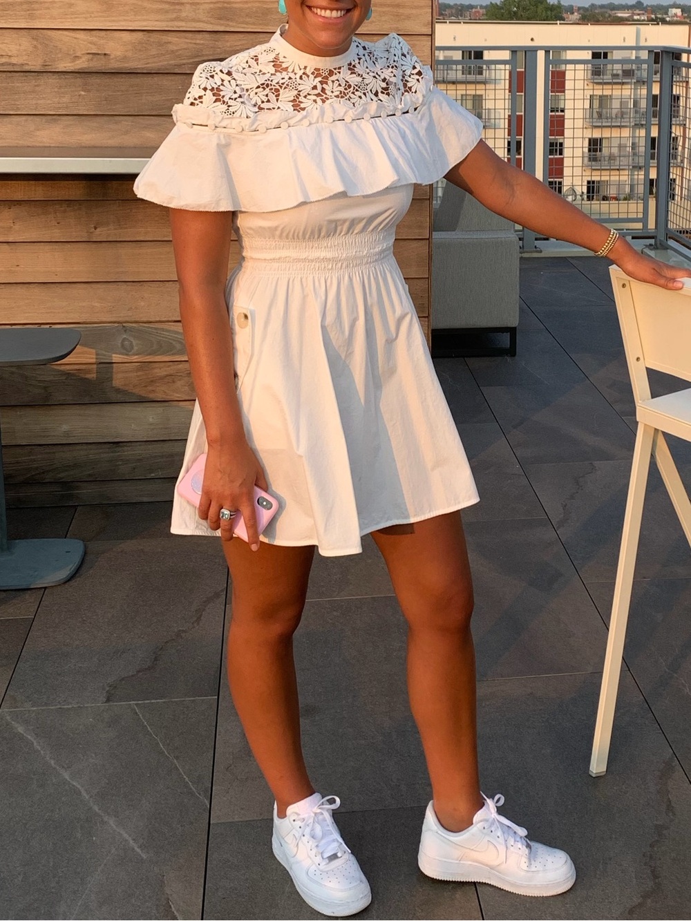 Self-Portrait Hudson White Lace Ruffle Cotton Mini Dress Lace Size 2